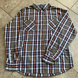 Weatherproof Plaid Button-Down Long Sleeve Shirt - Olive, Blue & Orange XL